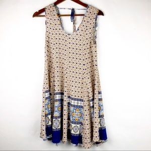 HEM & THREAD Blue/Cream V-Neck Sleeveless Dress -M